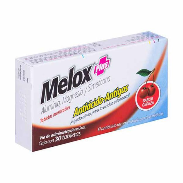 Imagen de Antiacido sabor cereza Melox Plus Caja de 30 tabletas