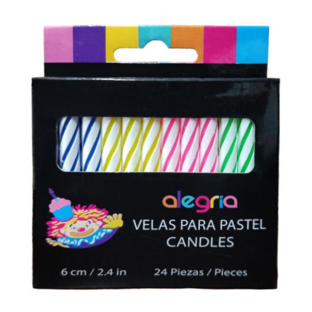 Imagen de Velas para Pastel 24 paq / 24 Velitas Azul, Rosa, Blanco
